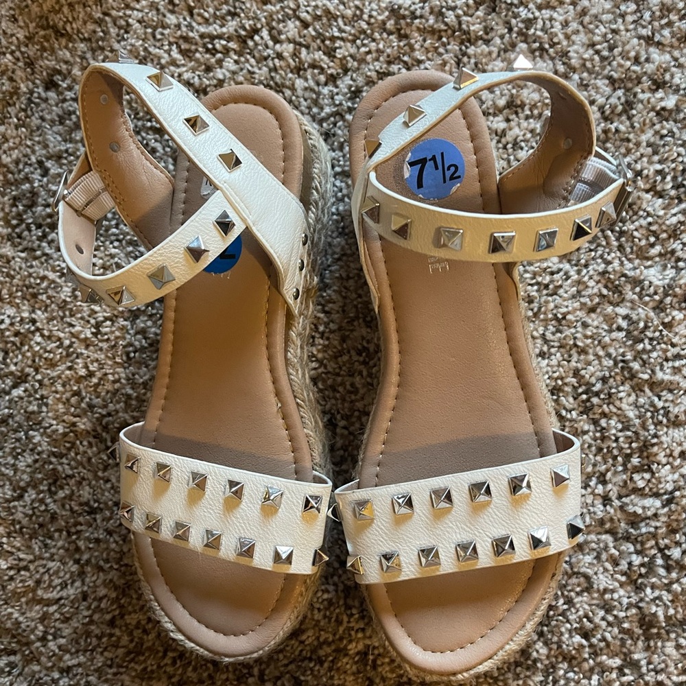 White Platform Sandals with Silver Studs